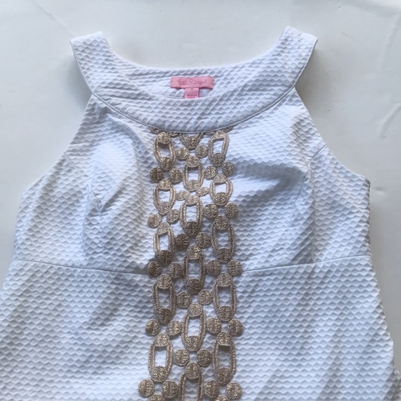Lilly Pulitzer Jacqueline Shift Dress White Graduation Bridal Bachelorette Gold - Picture 7 of 17